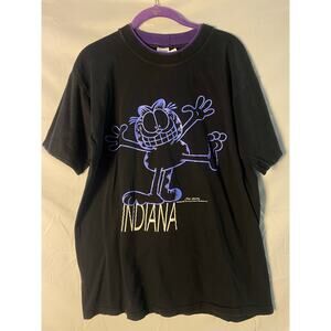 Vintage 70s Jim Davis Garfield Indiana Purple Black Graphic T-shirt Men's Large